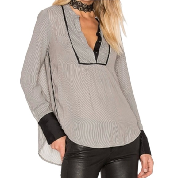 Free People Tops - FREE PEOPLE Crepe Stripe Tunic Blouse Parisian Minimalist Capsule Boho | Size M